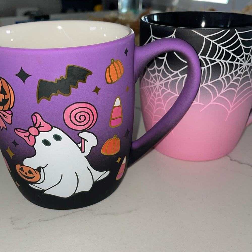 Halloween Themed Purple and Pink Mugs Set